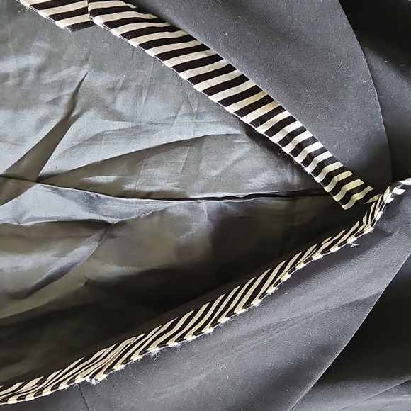 AS•HRO Womens Vintage Blazer Black w/ Striped Black n White Satin Trim Sz 26 EUC - Picture 7 of 13